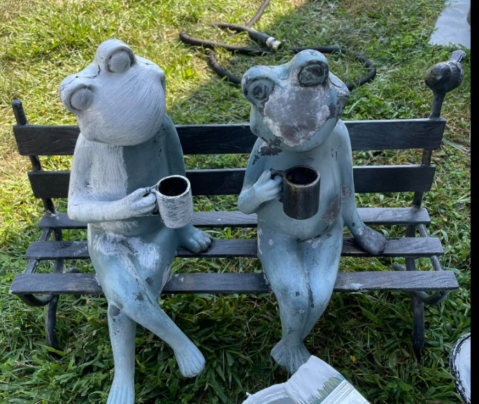 Frogs on Bench before